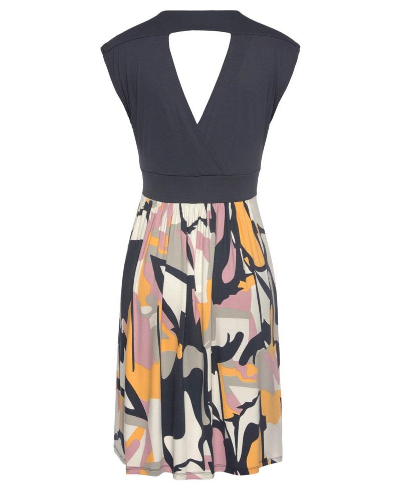 Women's Viscose Printed Look Wrap V-Neck Everyday Essential Short Dress