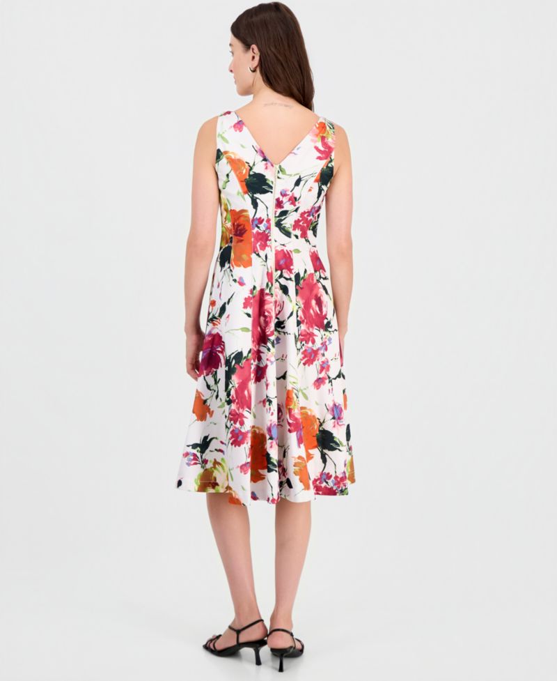 Women's Printed Sleeveless Fit & Flare Dress