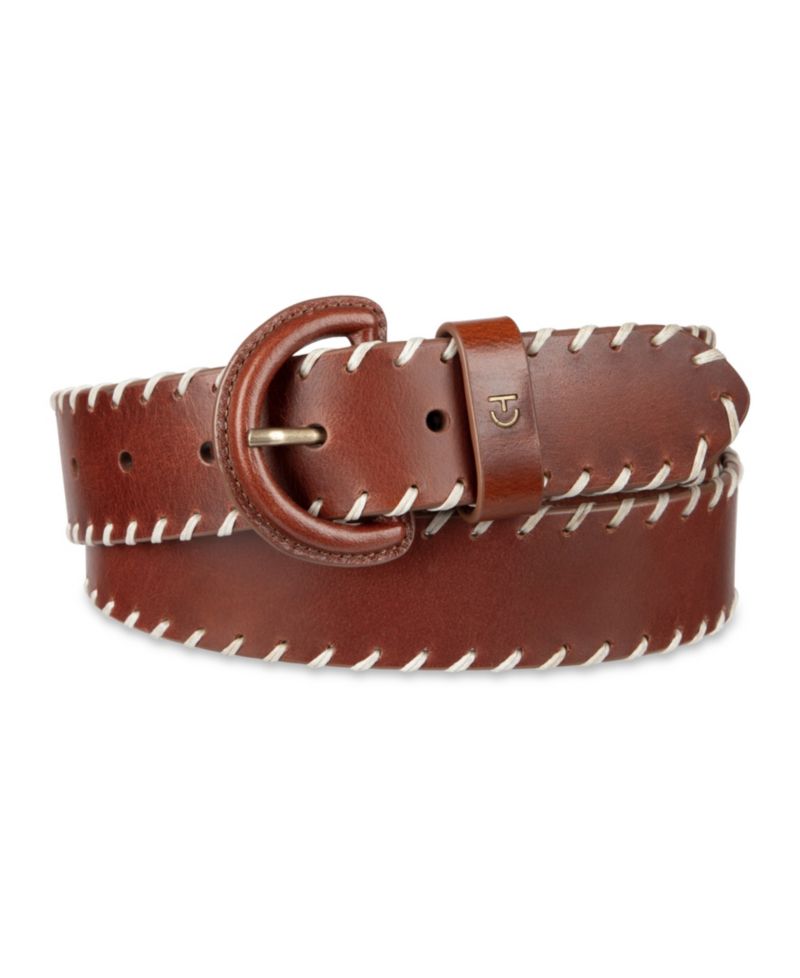 Women's Leather Covered Buckle Stitched Edge Belt