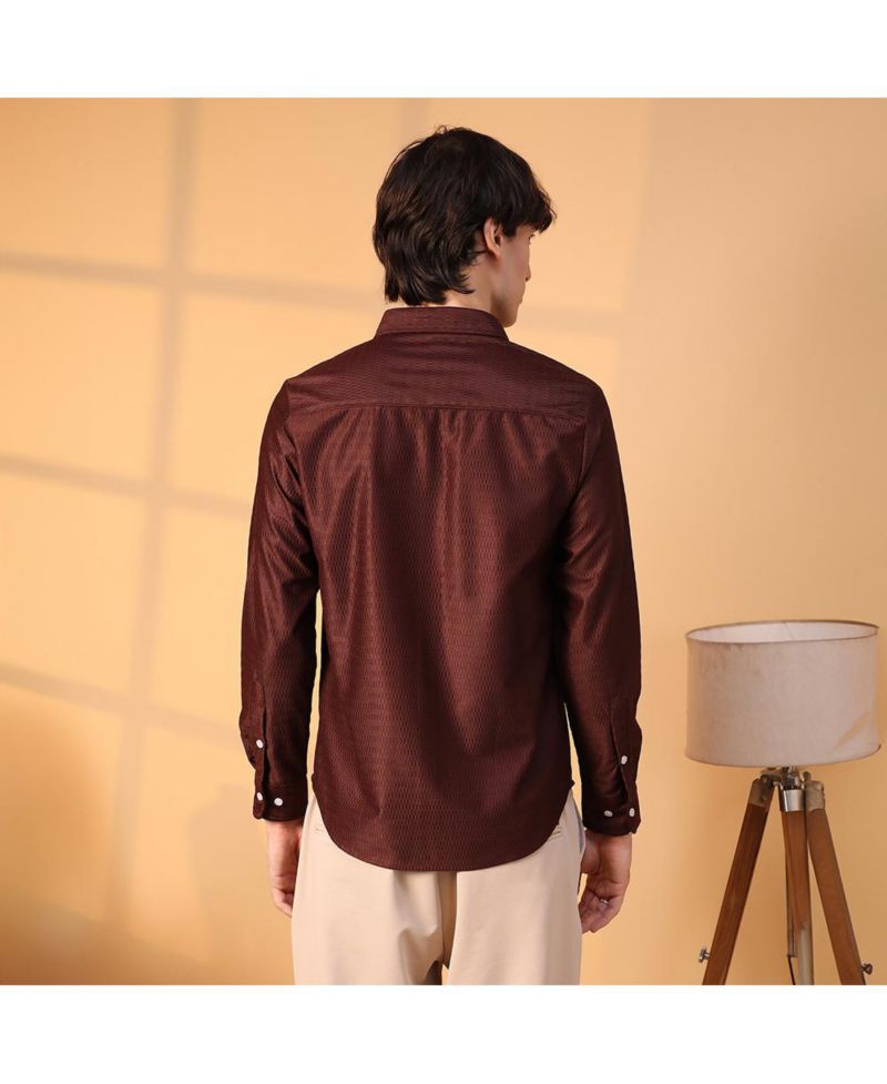 Men's Chocolate Brown Solid Honeycomb Shirt