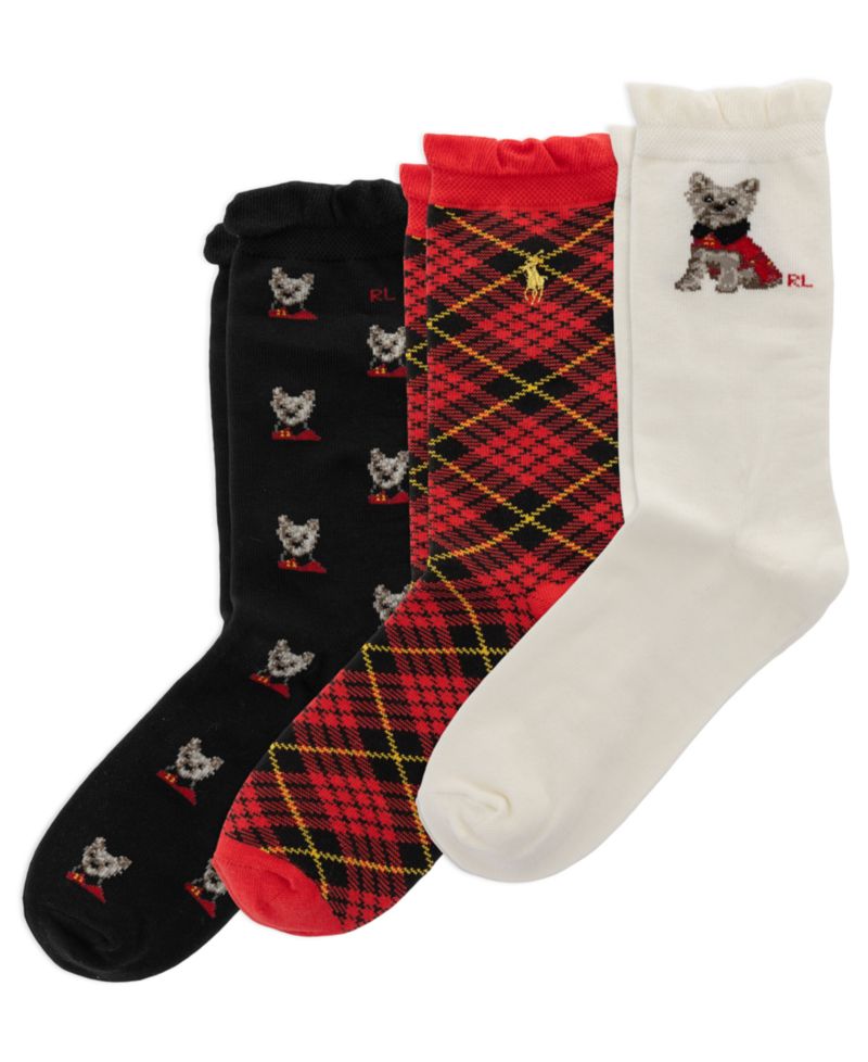 Girls' 4-11 Holiday Dog Crew Socks, 3-Pack