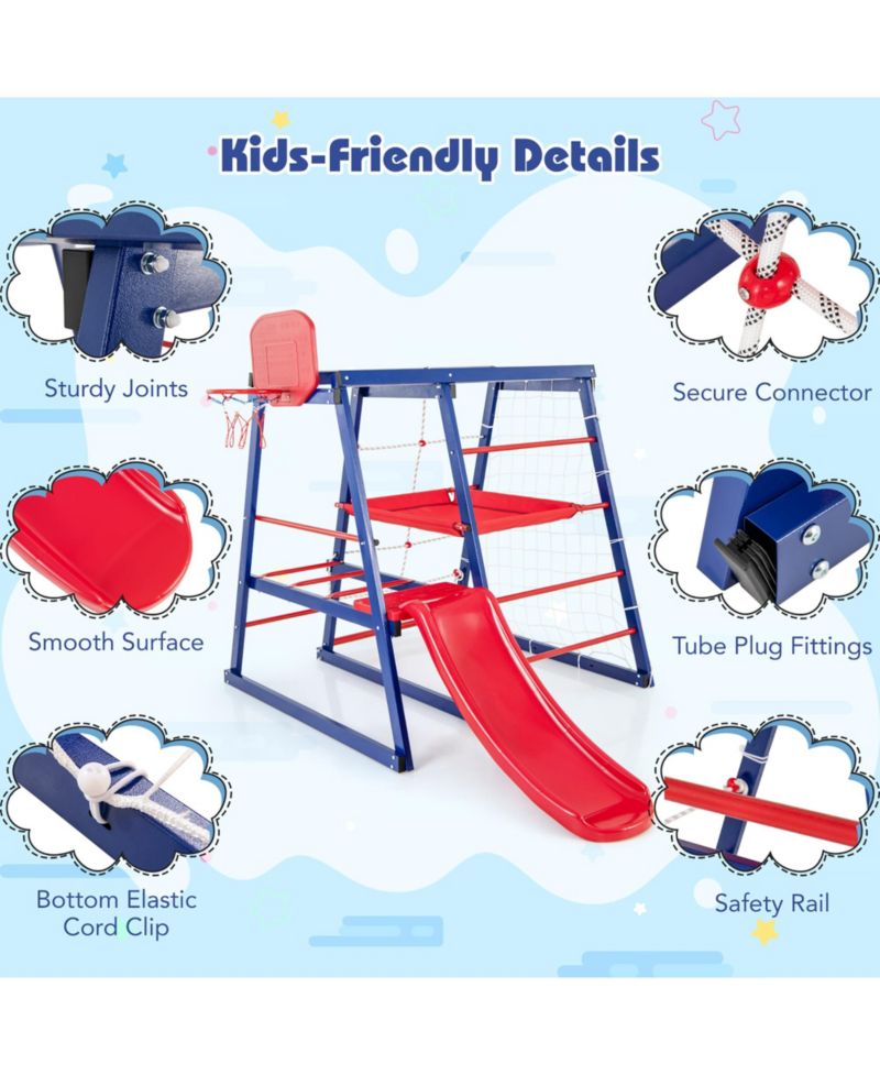 Toddler 7-In-1 Indoor Playground w/ Slide Climbing Net Crowling Ladder Rope Ladder