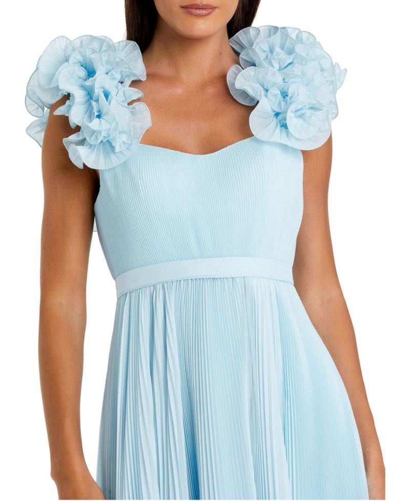 Women's Pleated Organza Gown With Ruffle Straps