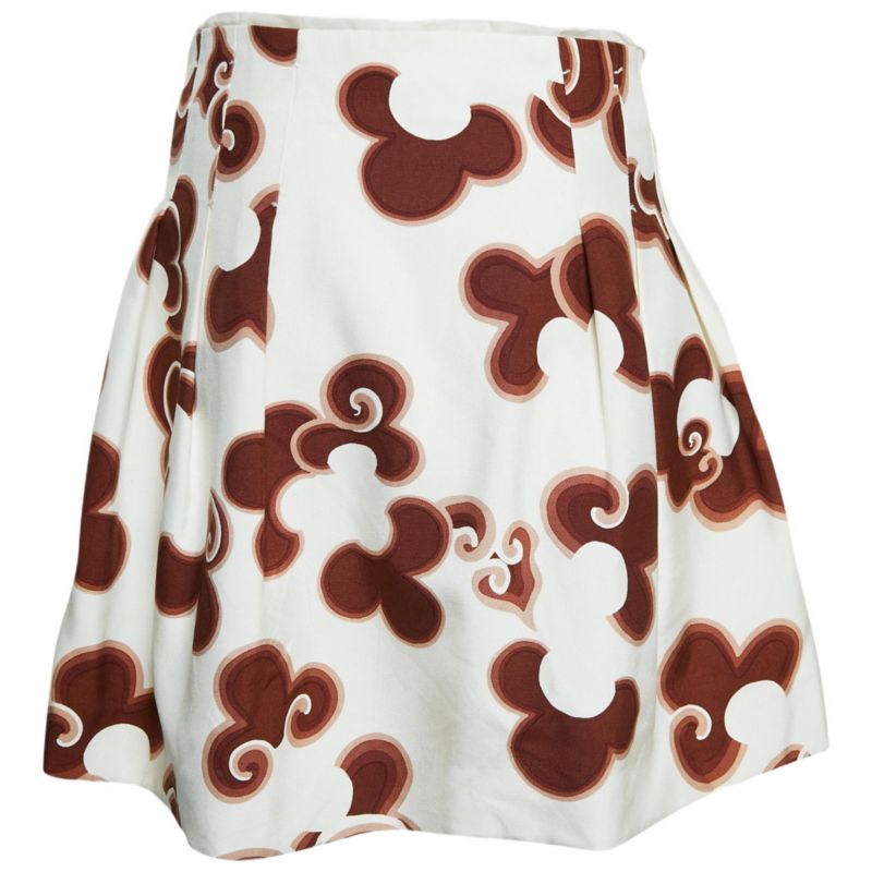 Women's Brown Doodle Print Silk Pleated Mini Skirt