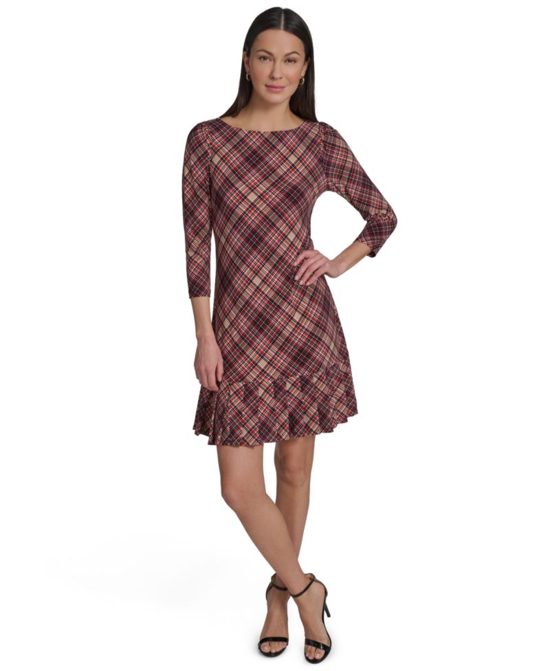 Women's Crewneck Pleated Hem Shift Dress