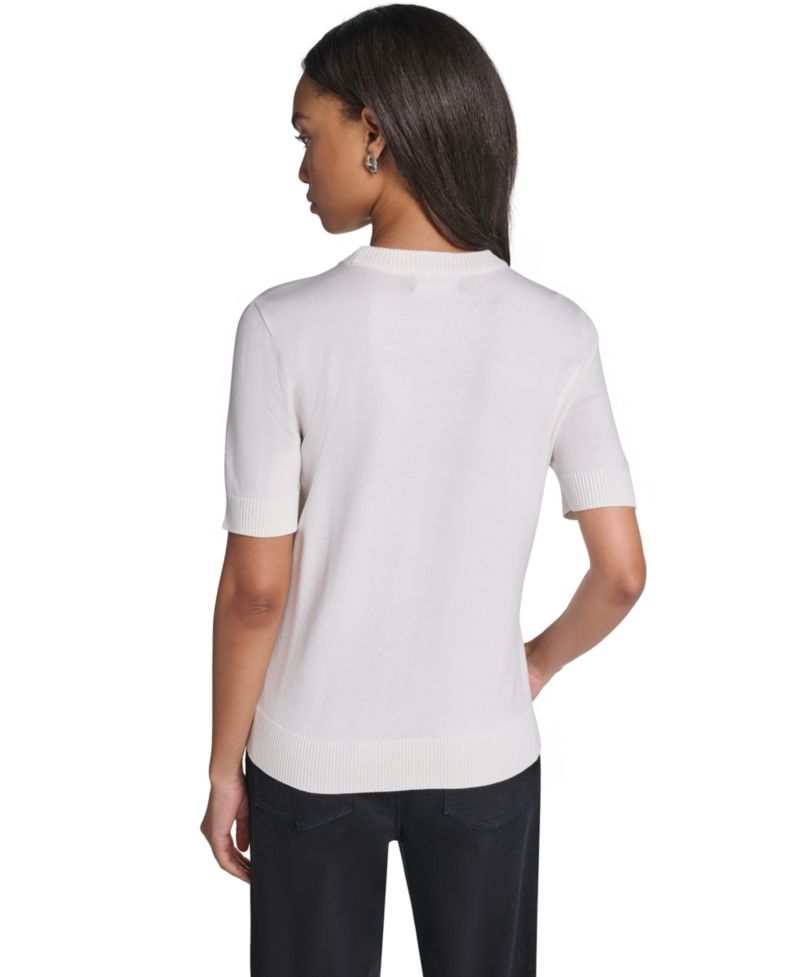 Women's Choupette Crewneck Short-Sleeve Rhinestone Graphic Sweater