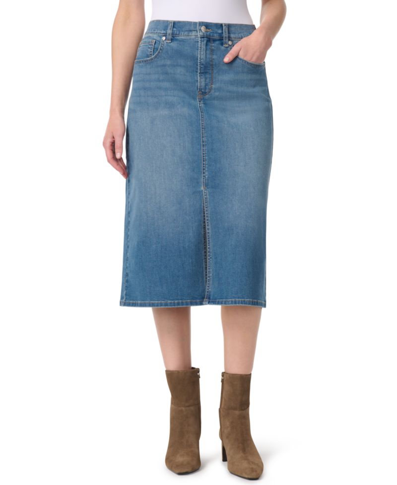 Women's High-Waisted Midi A-Line Denim Skirt