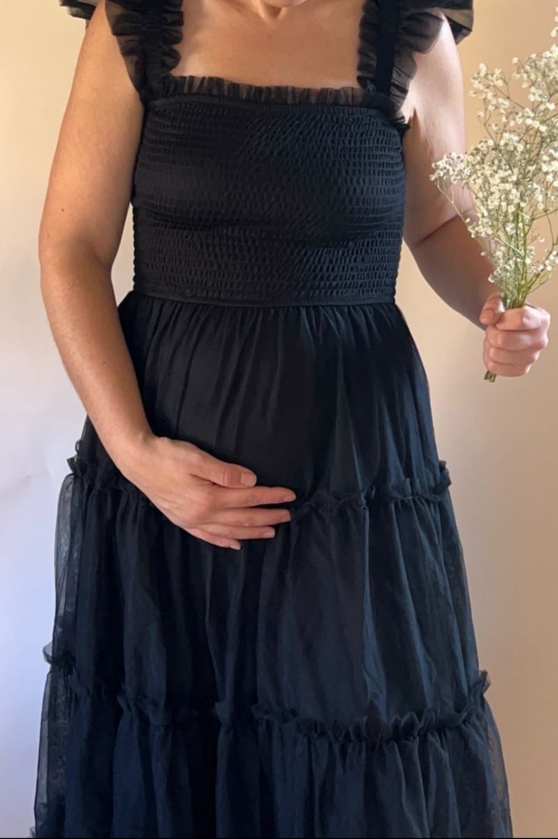 Women's Jade Smocked Mesh Ruffle Accent Midi Dress