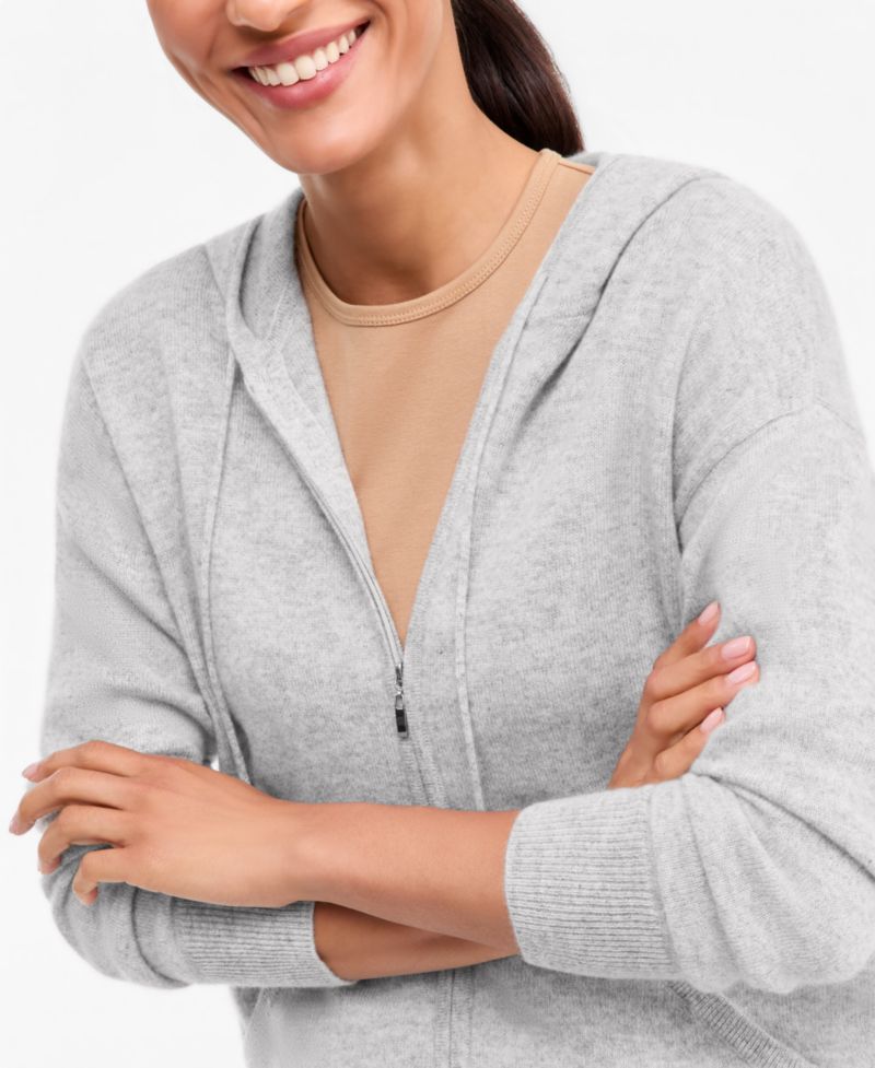 Petite Cashmere Long-Sleeve Zip-Front Hoodie
