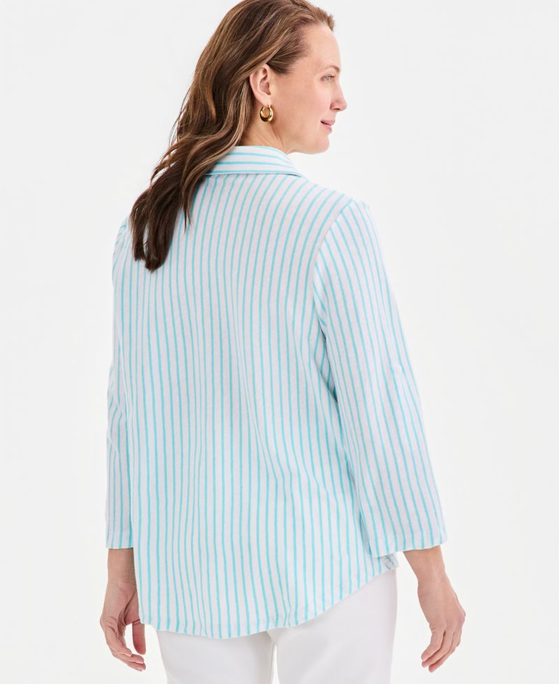 Petite Collared Neck Button-Down Top