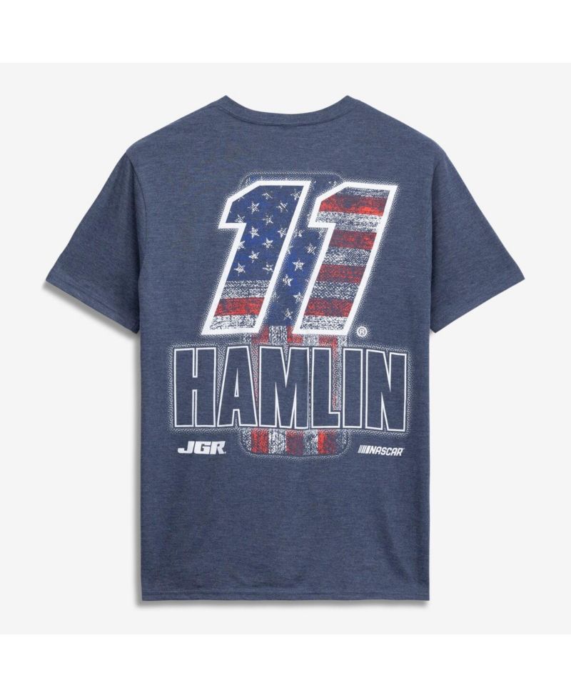 Men's Heather Navy Denny Hamlin 11 Patriotic Number Tri-Blend T-Shirt