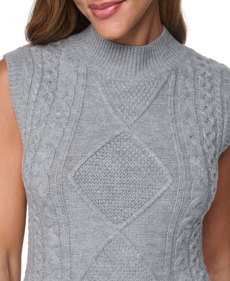 Petite Mini Cable Fit & Flare Mock Neck Dress