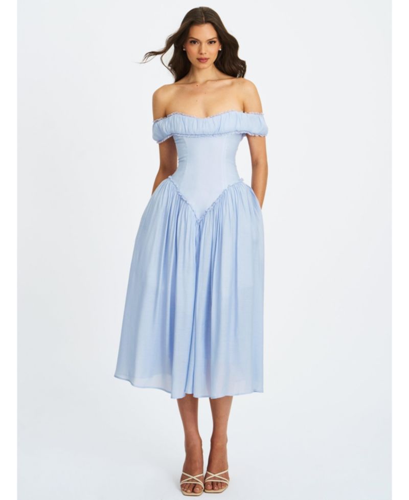 Women's Xavy Baby Blue Off Shoulder Corset Midi Dress