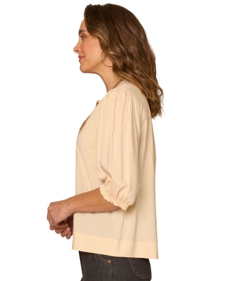 Petite Embroidered Woven Top