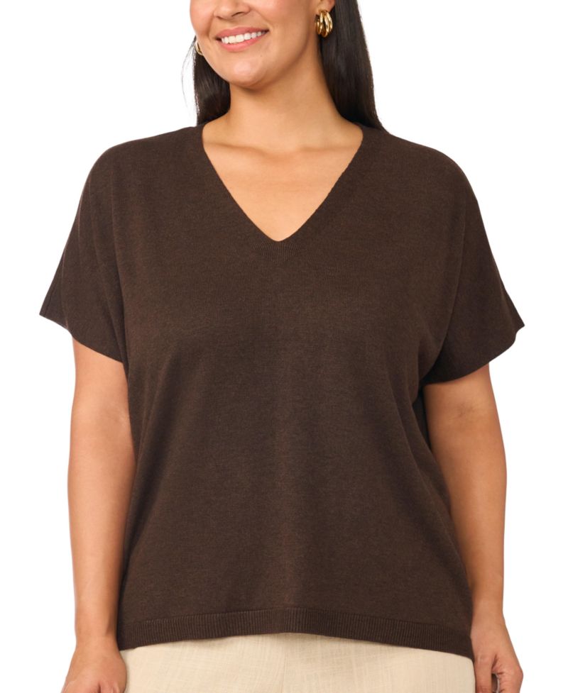 Plus Size V-Neck Short-Sleeve Boxy Sweater