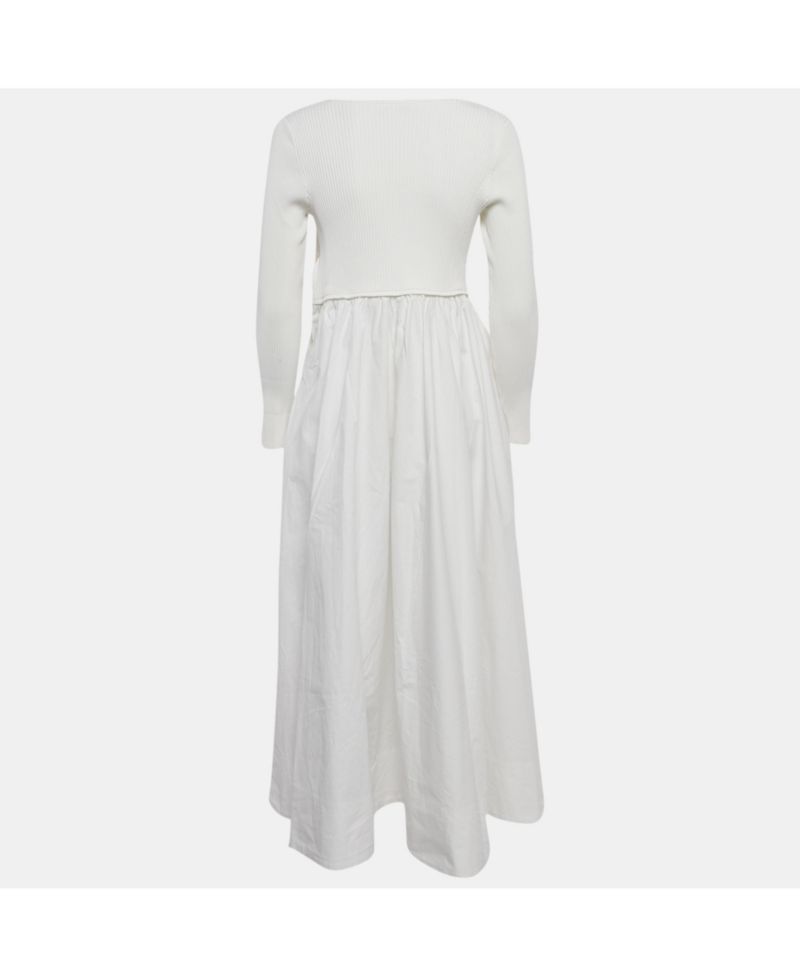 Women's Rib Knit And Poplin Scoop Neck Long Dress