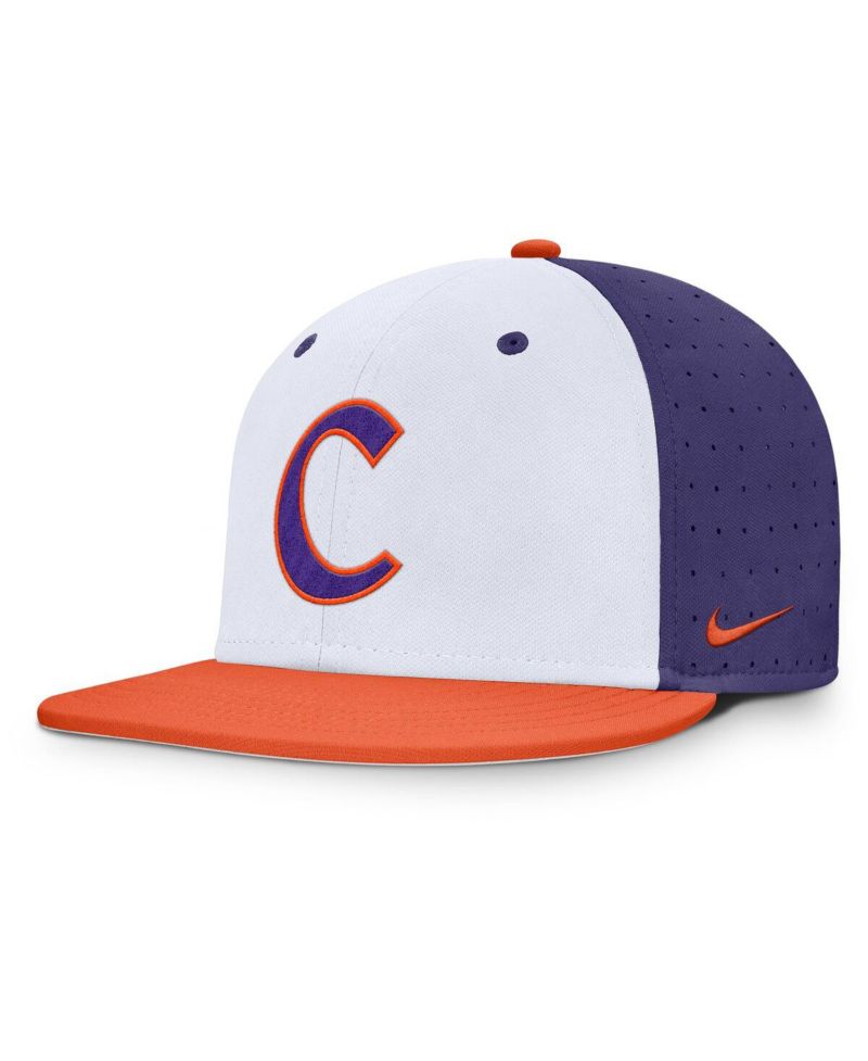 Men's White/Purple Clemson Tigers On-Field Dugout True Performance Fitted Hat