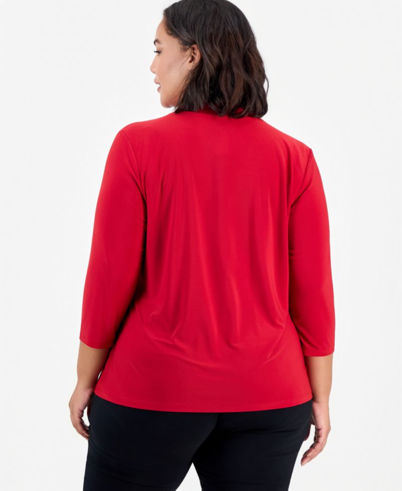 Plus Size Knot-Front 3/4-Sleeve Blouse