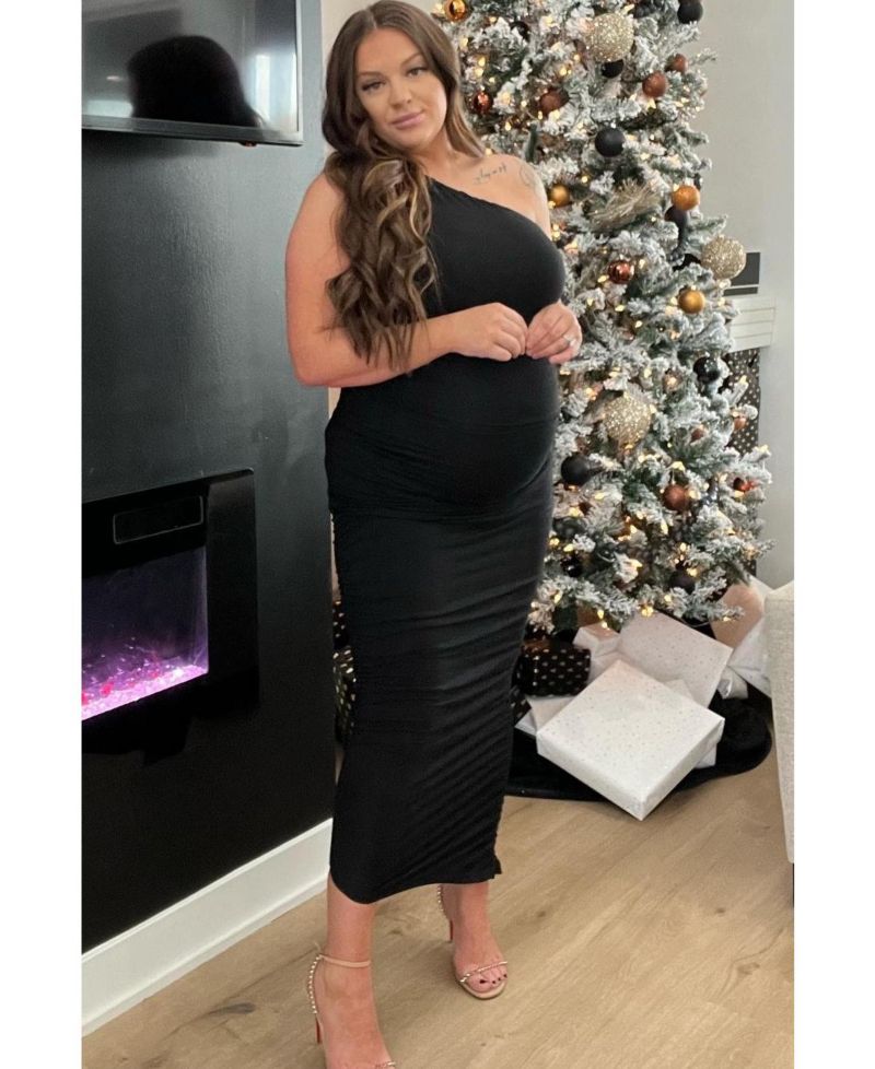 Women's Black Ruched One Shoulder Dress