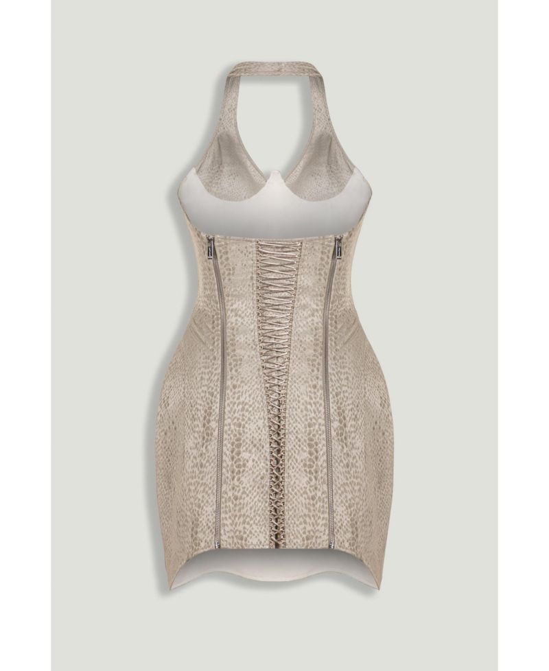 Women's Snake-Print Boned Mini Corset Dress