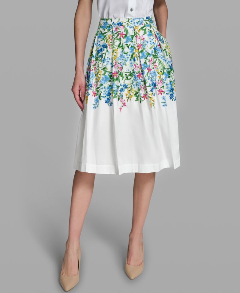 Women's Pleated Placed Printed Skirt