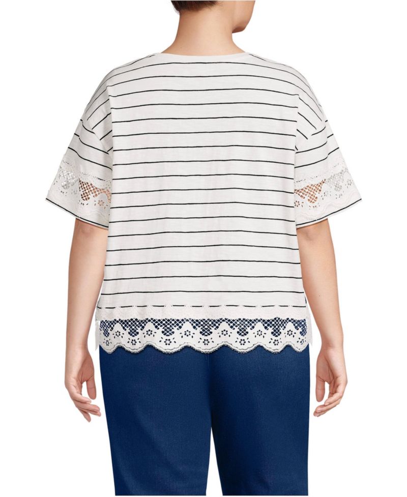 Plus Size Short Sleeve Slub Jersey Cutwork T-Shirt
