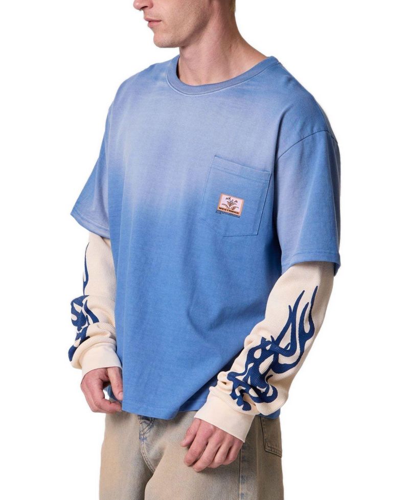 Men's Layered Flame Graphic Oversized-Fit Pocket Long-Sleeve T-Shirt