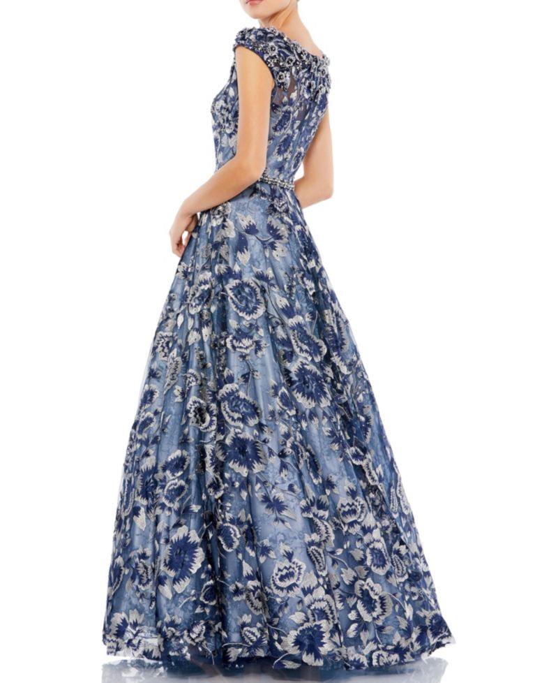 Women's Embellished Cap Sleeve High Neck Ballgown.