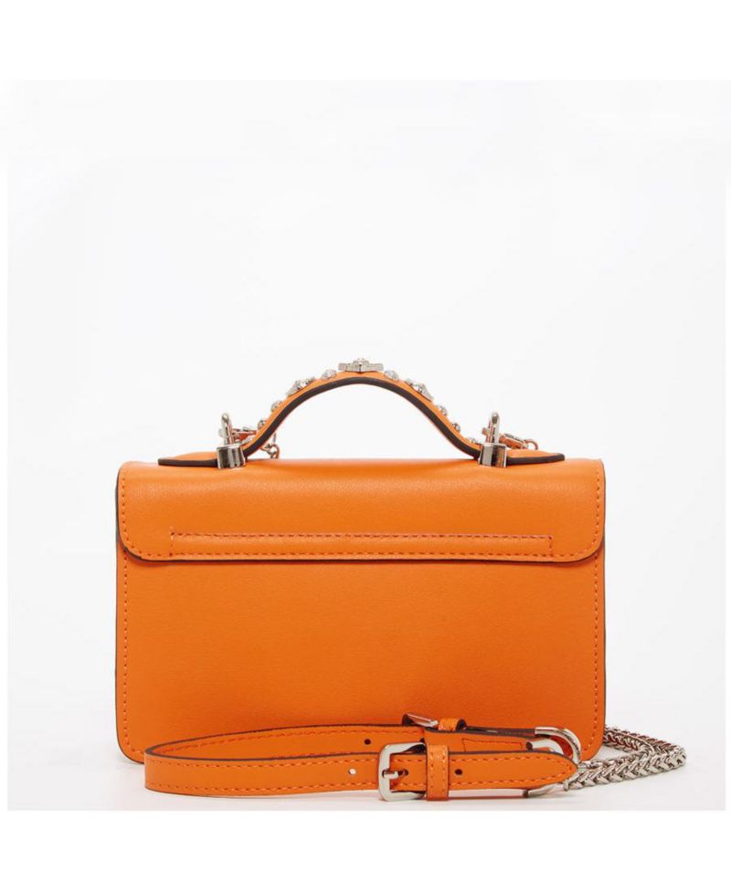 Hollywood Womens Leather Small Top Handle Purse Studded Mini Crossbody Bag Structured with Buckle Closure