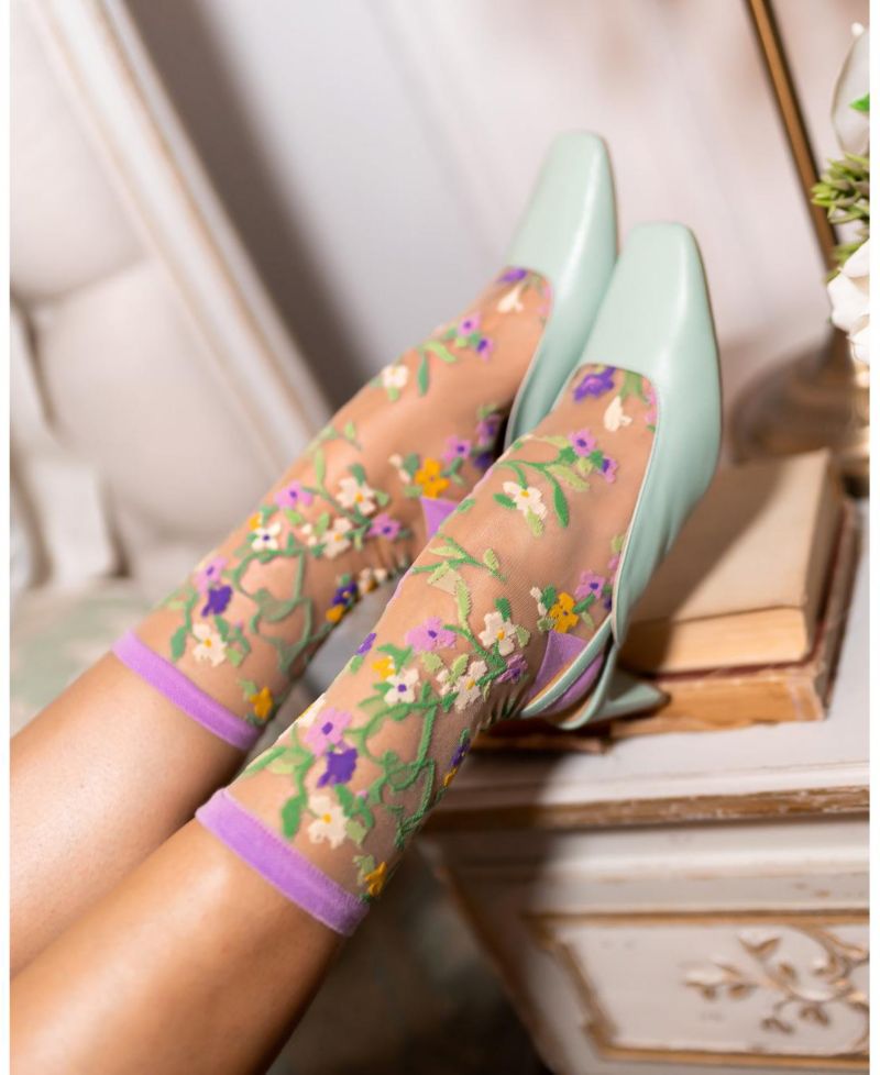 Women's Heart Floral Sheer Sock