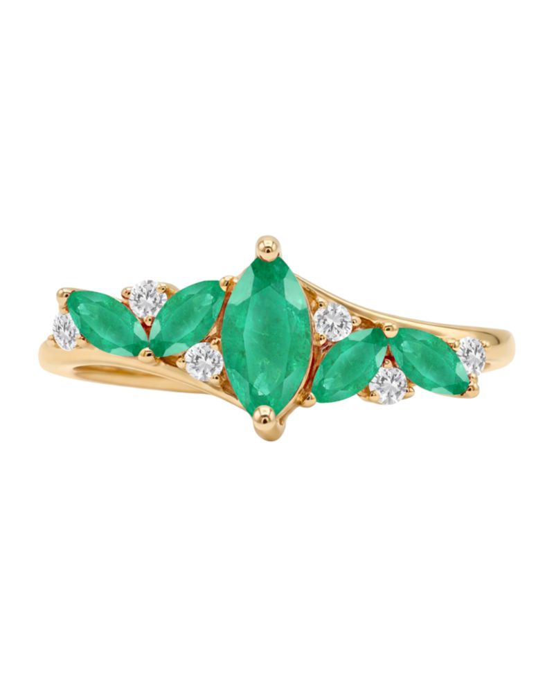 Ruby (7/8 ct. t.w.) and Diamond (1/10 ct. t.w.) Ring in 14k Yellow Gold (Also Available in Sapphire and Emerald)