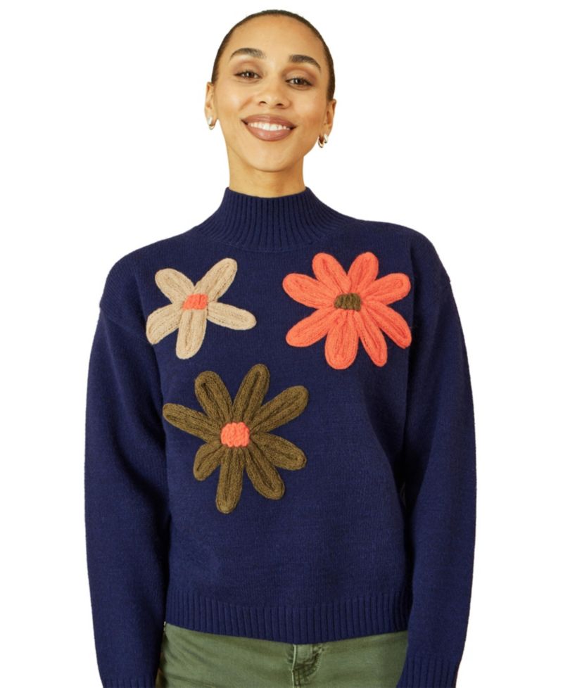 Women's Floral Detail High Neck Knit Sweater