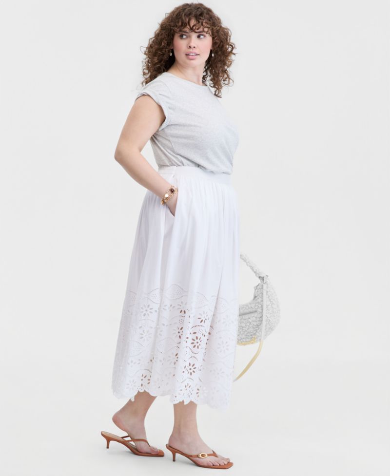 Trendy Plus Size Eyelet-Embroidered Midi Skirt