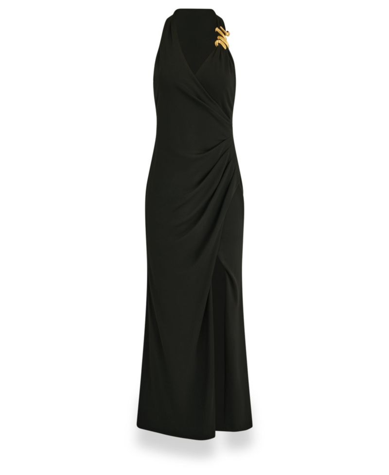 Women's Halter-Neck Draped Maxi Dress, Wedding Guest, Side Slit