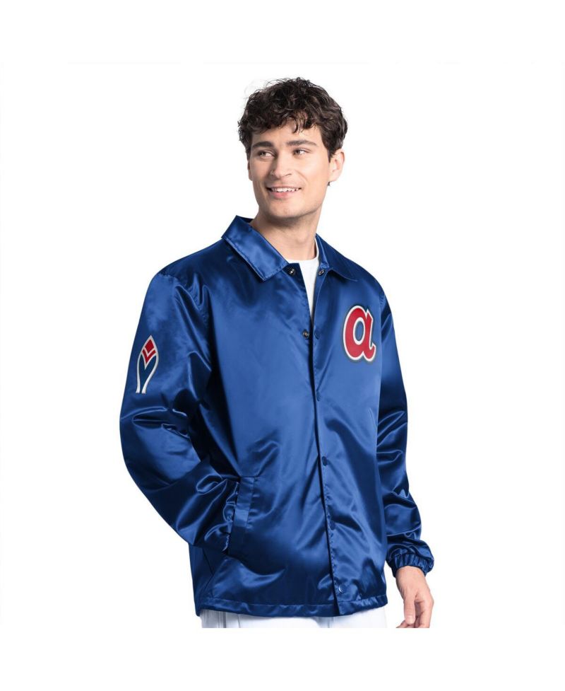 Men's Royal Atlanta Braves Cooperstown Collection Point Man Full-Snap Coaches Jacket