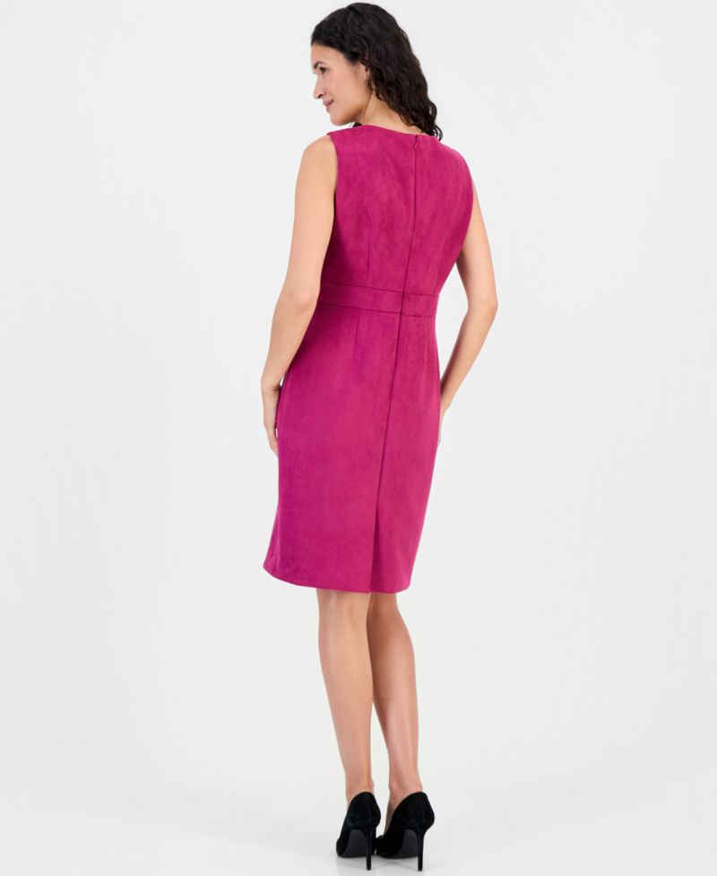 Women's Crewneck Faux Suede Sleeveless Sheath Dress