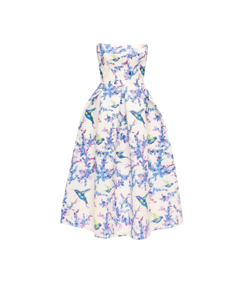 Women's Strapless Midi Dress With A Flower Print