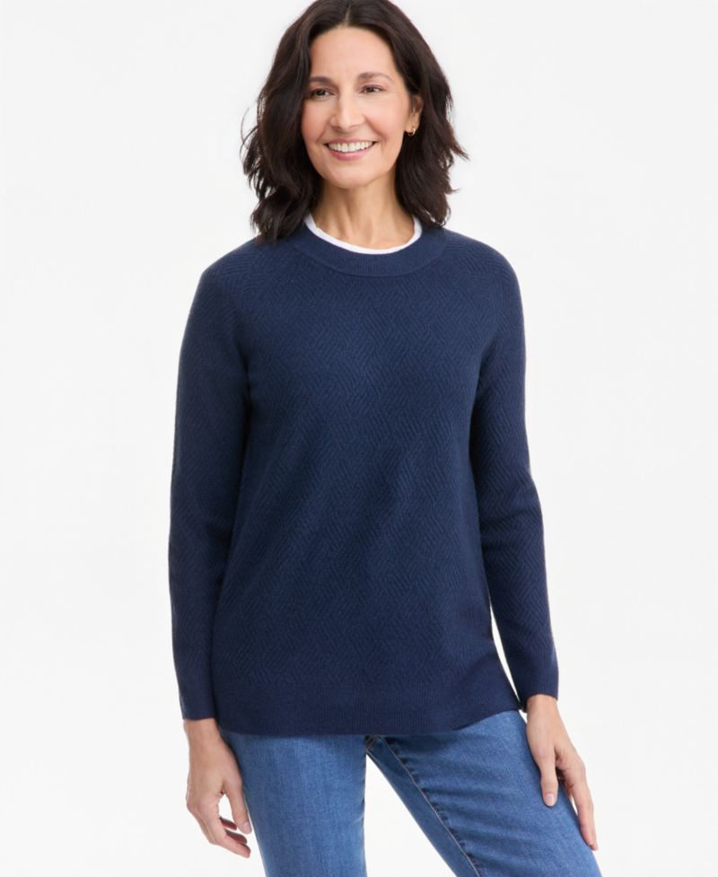 Women's Luxsoft Novelty-Stitch Crewneck Sweater