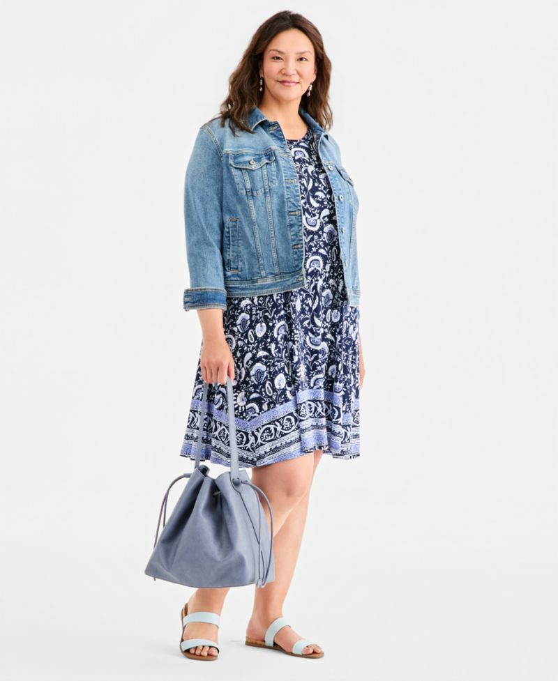 Plus Printed Sleeveless Knit Dress