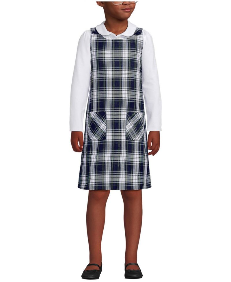 Big Girls Plaid Button Shoulder Patch Pocket Jumper