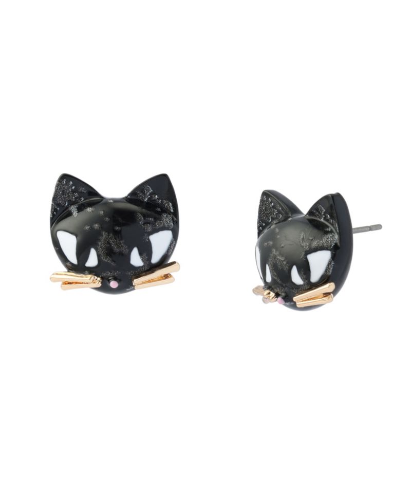 Black Pretty Spooky Cat Stud Earrings