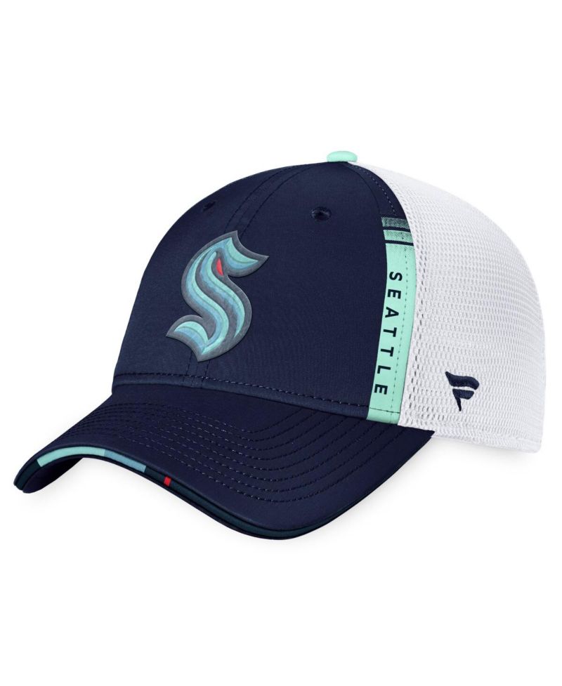 Men's Navy, White Seattle Kraken 2022 NHL Draft Authentic Pro On Stage Trucker Adjustable Hat