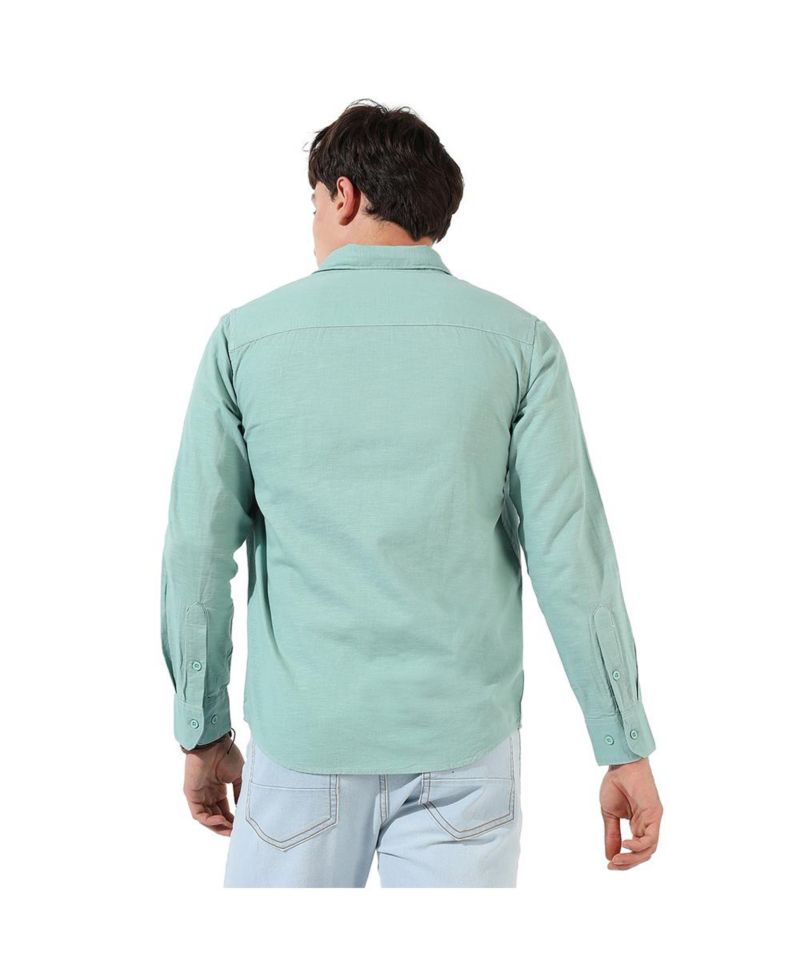 Men's Solid Aqua Green Regular Fit Casual Shirt