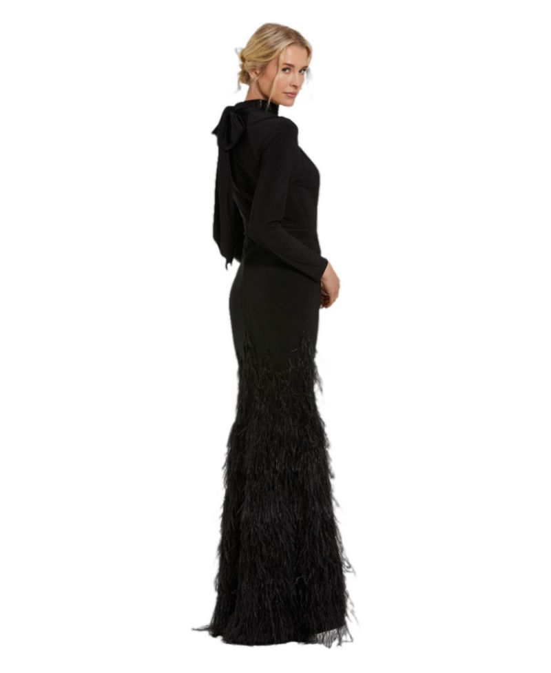 Women's Jersey Long Sleeve High Neck Feather Gown