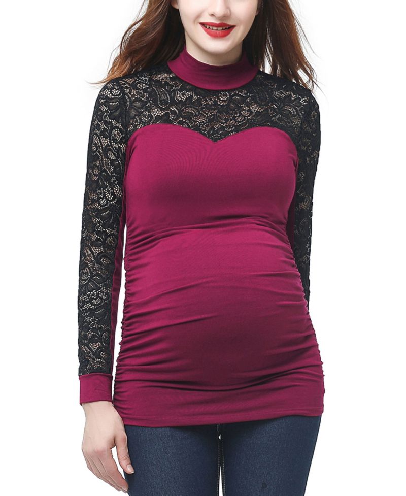 Women's Mock Neck Lace Trim Top