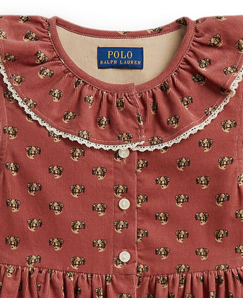 Girls' 2T-6X Floral Cotton Corduroy Shirt Dress