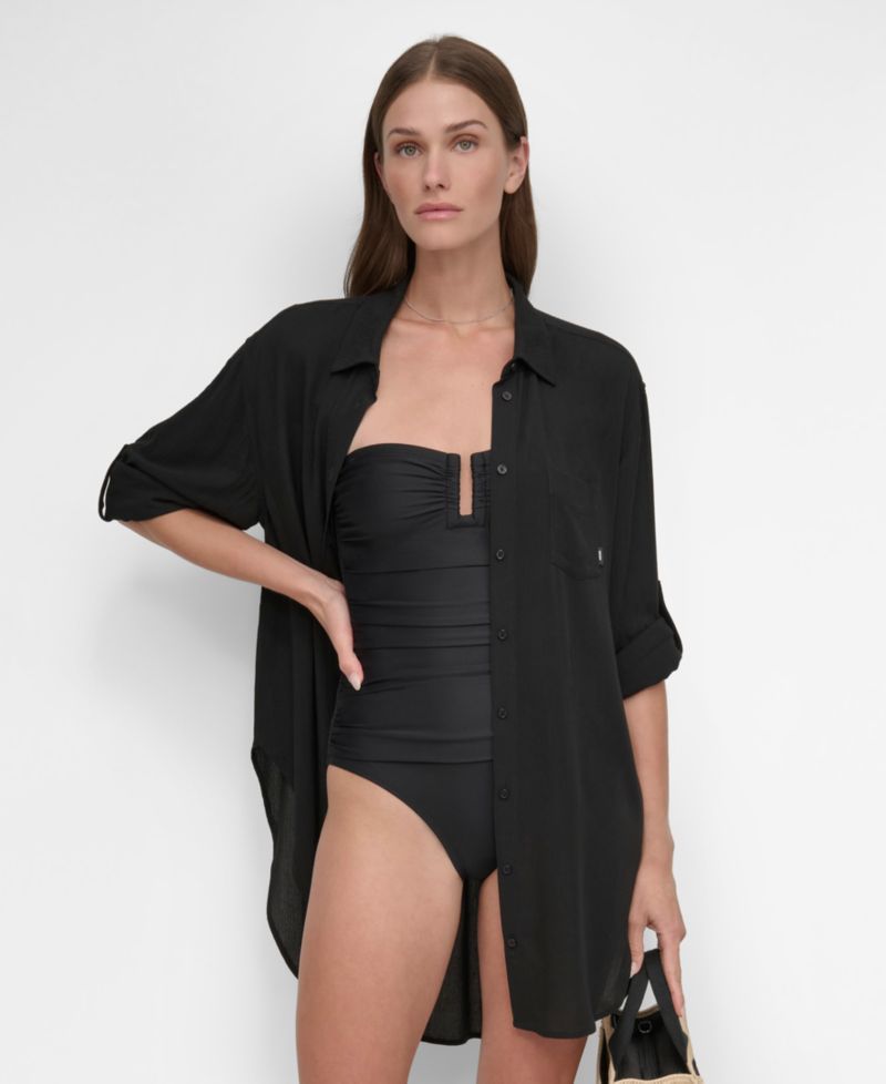 Women's Gauze Collared Button-Front Beach Shirt