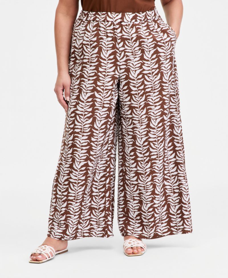 Plus Size Printed High-Rise Wide-Leg Pants
