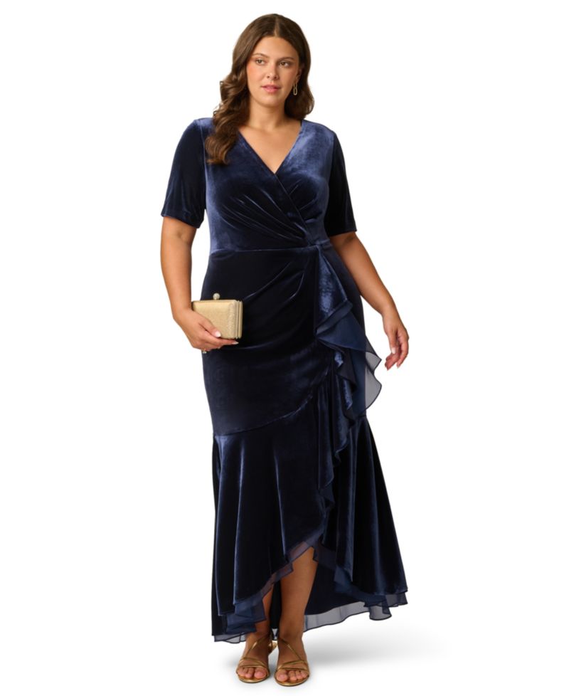 Plus Size Surplice Neck Fit & Flare Dress
