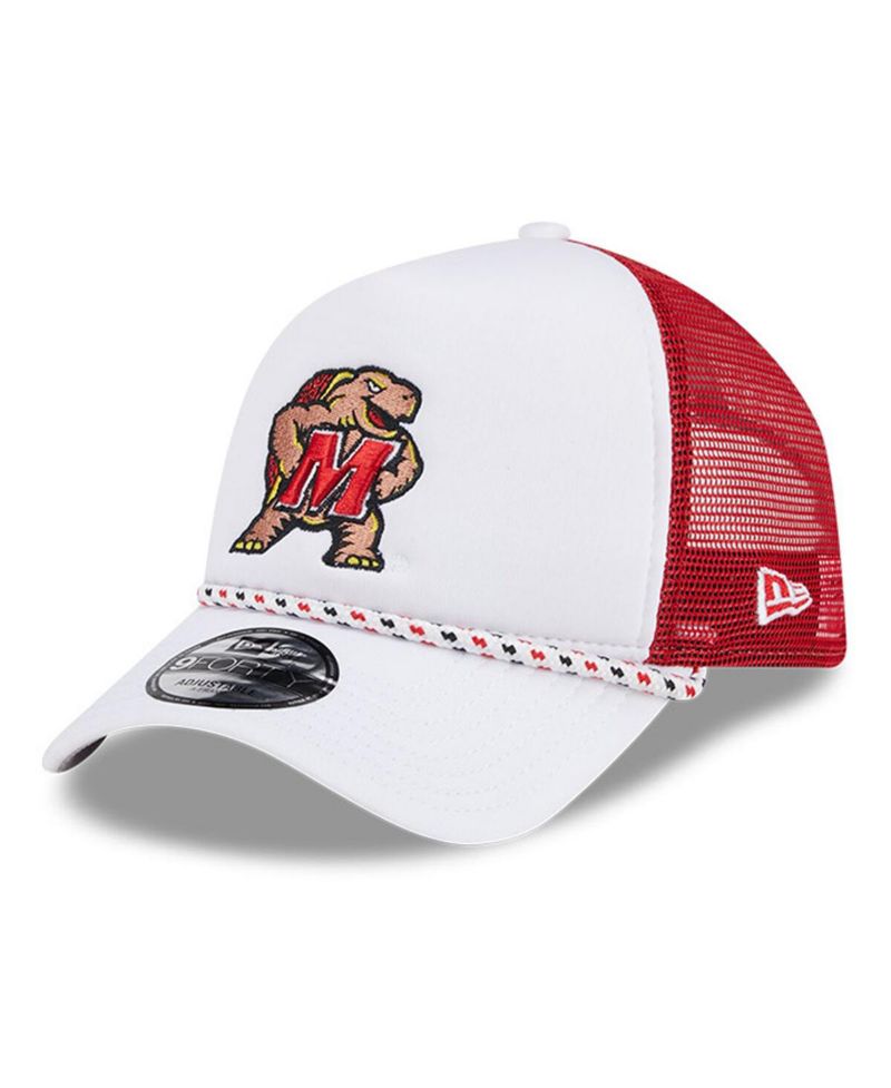 Men's White/Red Maryland Terrapins Court Sport Foam A-Frame 9FORTY Adjustable Trucker Hat